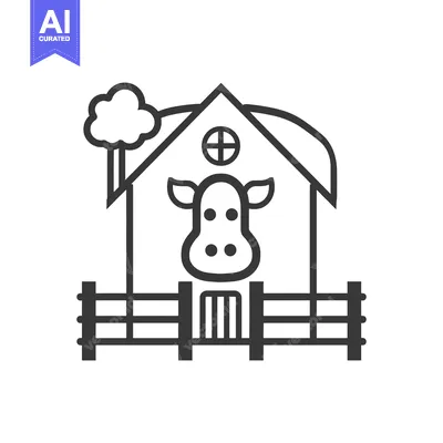 Premium design asset: Farm Barn with Cow and Fence Illustration
