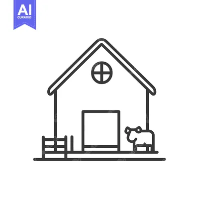 Premium design asset: Simple Line Drawing Of A Barn And Cow
