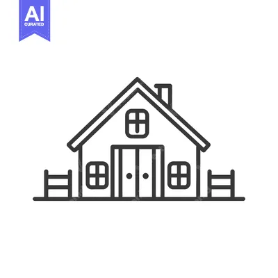 Aset premium populer: Simple Line Drawing Of A Farmhouse With Fences
