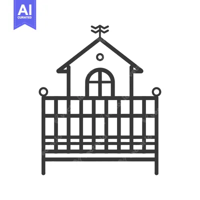 Aset desain premium: Line drawing of a small house with a fence