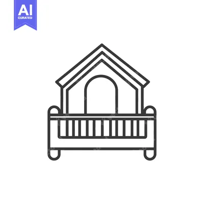 Aset desain premium: Line drawing of a childs playhouse with a fence