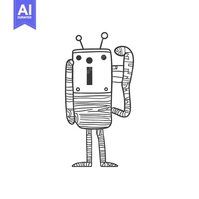 Hand-drawn Illustration of a Striped Robot with Antennas