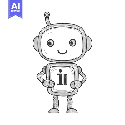 Aset desain premium: Hand-Drawn Sketch of a Smiling Robot with an "ii" on its Chest