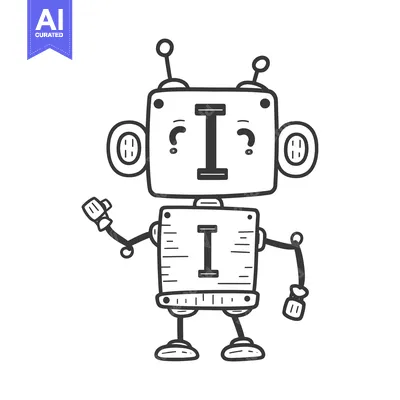 Aset desain premium: Cartoon Robot Character with Letter "I" on its Chest and Head
