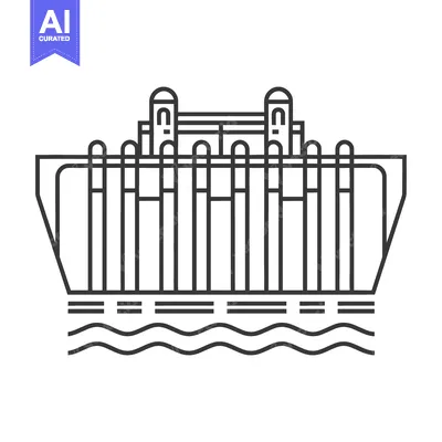 Aset desain premium: Line art illustration of a water dam structure