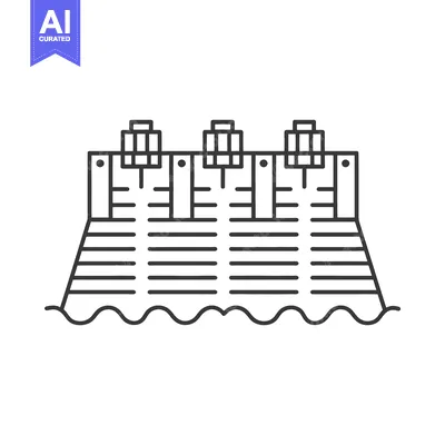 Aset premium populer: Line drawing of a tiered dam structure over water