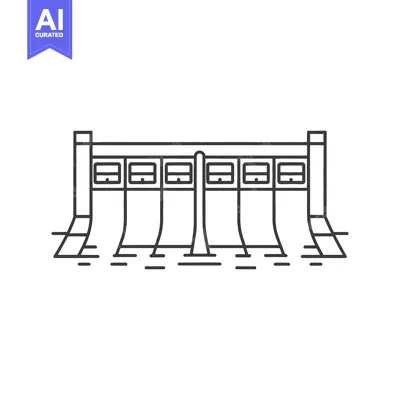 Premium design asset: Line drawing of a dam with multiple spillways