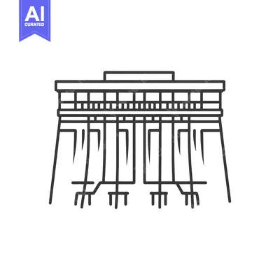 Aset desain premium: Line drawing of a hydroelectric dam structure