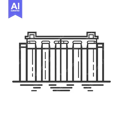 Aset desain premium: Line Drawing of a Multi Spout Dam Structure