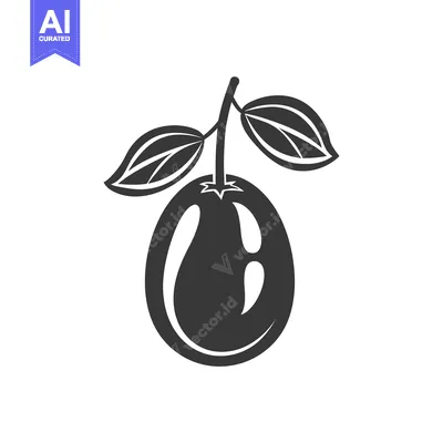 Aset desain premium: A Single Plum With Two Leaves Attached To A Stem