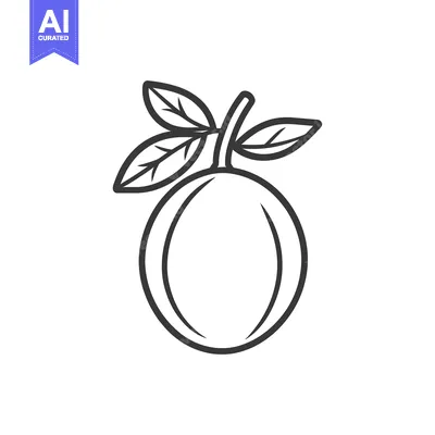 Premium design asset: Line drawing of a single plum with leaves