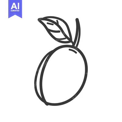 Aset desain premium: Simple Line Drawing Of A Single Plum With A Leaf
