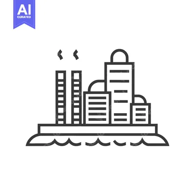 Premium design asset: Industrial Cityscape Situated on a Body of Water