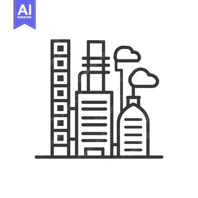 Aset premium populer: Industrial Complex Cityscape Featuring Buildings and Smoke