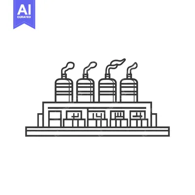 Premium design asset: Industrial Factory Building With Four Smokestacks