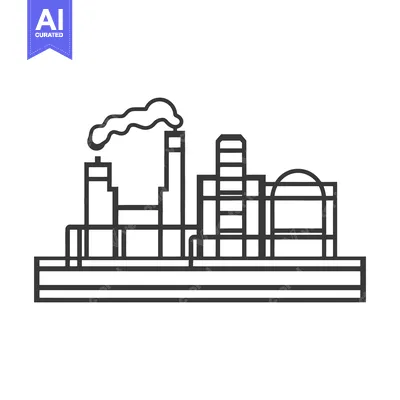 Premium design asset: Industrial Complex Line Art Factory Building Illustration