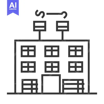 Aset desain premium: Line art illustration of a multistory building with solar panels