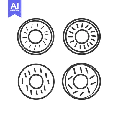 Aset desain premium: Four Simple Line Drawings of Kiwi Fruit Slices