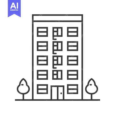 Aset desain premium: Apartment Building Icon With Two Small Trees