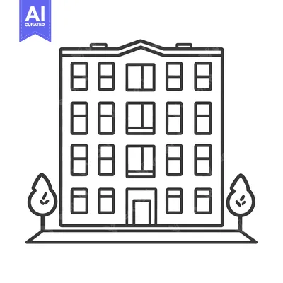 Premium design asset: Apartment Building Icon With Trees And Ground