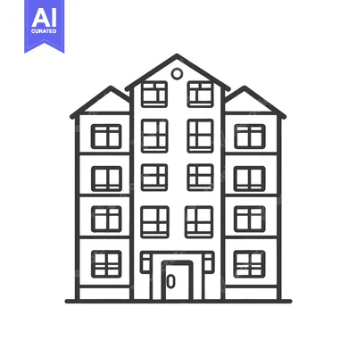 Premium design asset: Line drawing of a three story apartment building