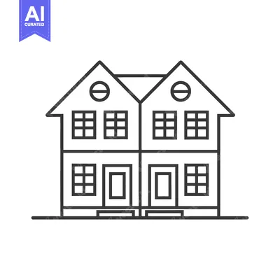 Premium design asset: Line drawing of a symmetrical attached duplex house