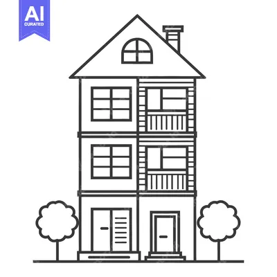 Aset premium populer: Three story house with balconies and trees