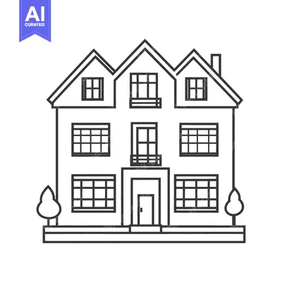 Aset desain premium: Three story house with gabled roof and trees