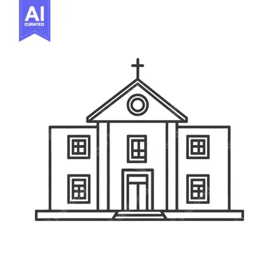 Aset desain premium: Simple Line Drawing of a Church Building
