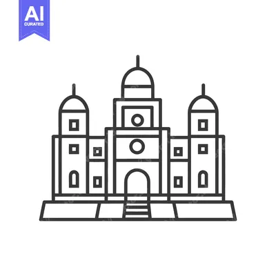 Aset desain premium: Line drawing of a grand symmetrical building