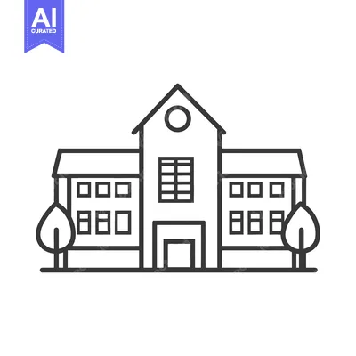 Aset desain premium: Simple Line Drawing of a School Building