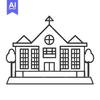 Aset desain premium: Line drawing of a simple building with trees