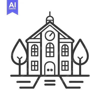 A Simple Line Drawing Of A Town Hall Building