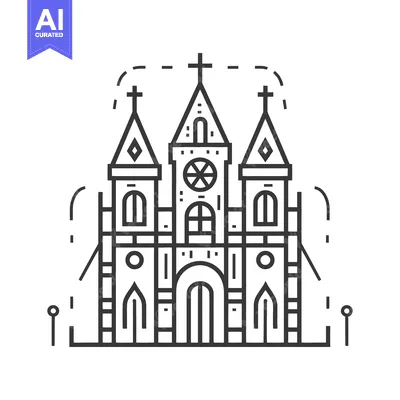 Aset desain premium: Line art illustration of a three towered church