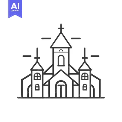Aset desain premium: Simple Line Drawing of a Three Towered Church