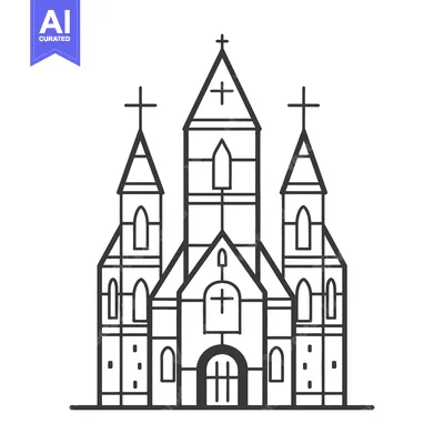 Aset premium populer: A simple line drawing of a church building