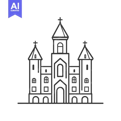 Premium design asset: Line drawing of a majestic church building