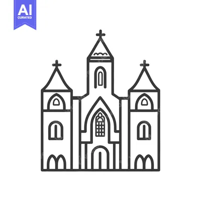 Premium design asset: Line art drawing of a three towered church