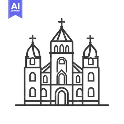 Aset desain premium: Basilica Church Building Architectural Line Art Design