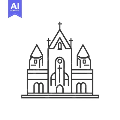 Aset desain premium: Line drawing of a grand gothic style church building