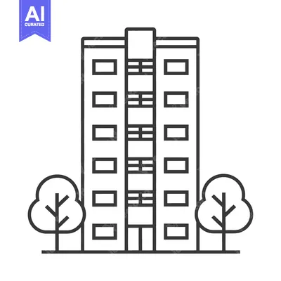 Aset desain premium: Apartment Building with Two Trees Flanking It