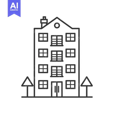 Aset desain premium: Simple Line Drawing Of A Multistory Building
