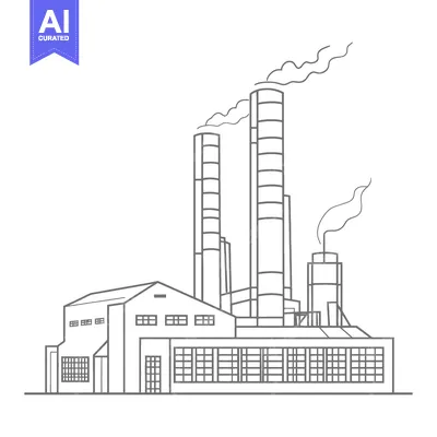Premium design asset: Industrial Factory Building With Tall Smoke Stacks