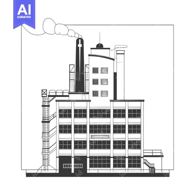 Aset desain premium: Industrial Building Architectural Line Drawing Design