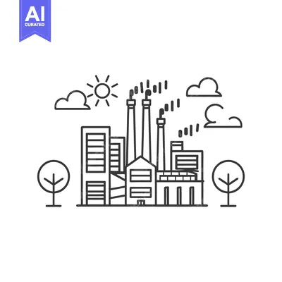 Aset premium populer: Industrial Factory Complex Under Sunny Skies With Trees