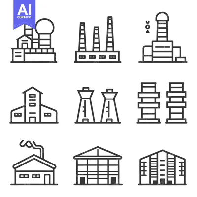 Premium design asset: Collection of Industrial Building Line Icons