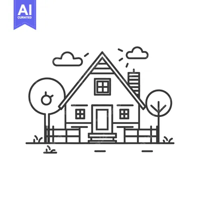 Popular premium asset: A Simple Line Drawing Of A House With Trees