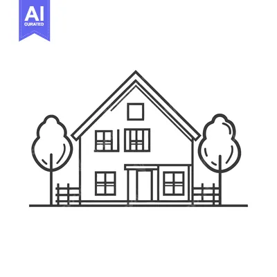 Aset premium populer: Simple Line Drawing Of A House With Trees
