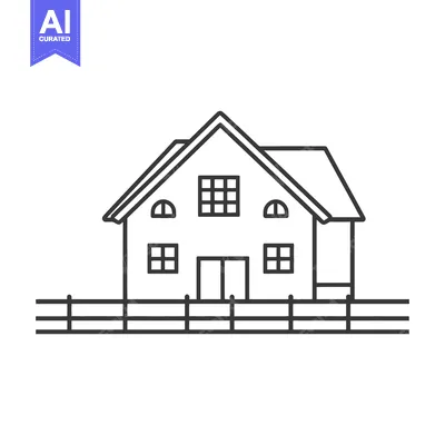 Premium design asset: Simple Line Drawing Of A House With Fence