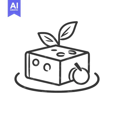 Aset desain premium: A Delicious Square Dessert with Leaves and Fruit